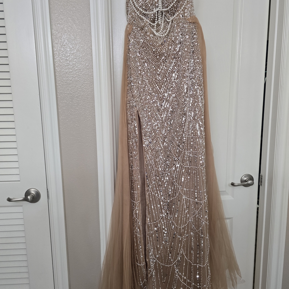 SHEIN Tan Beaded Prom Dress